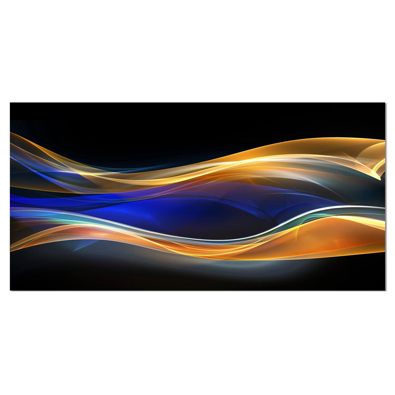 Designart - 3D Gold Blue Wave Design - Abstract Canvas art print